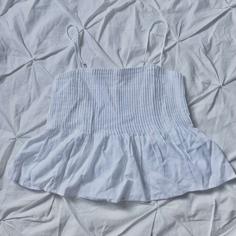 Abercrombie & Fitch White Pintuck Cami Pleated Babydoll Spaghetti Strap Top
